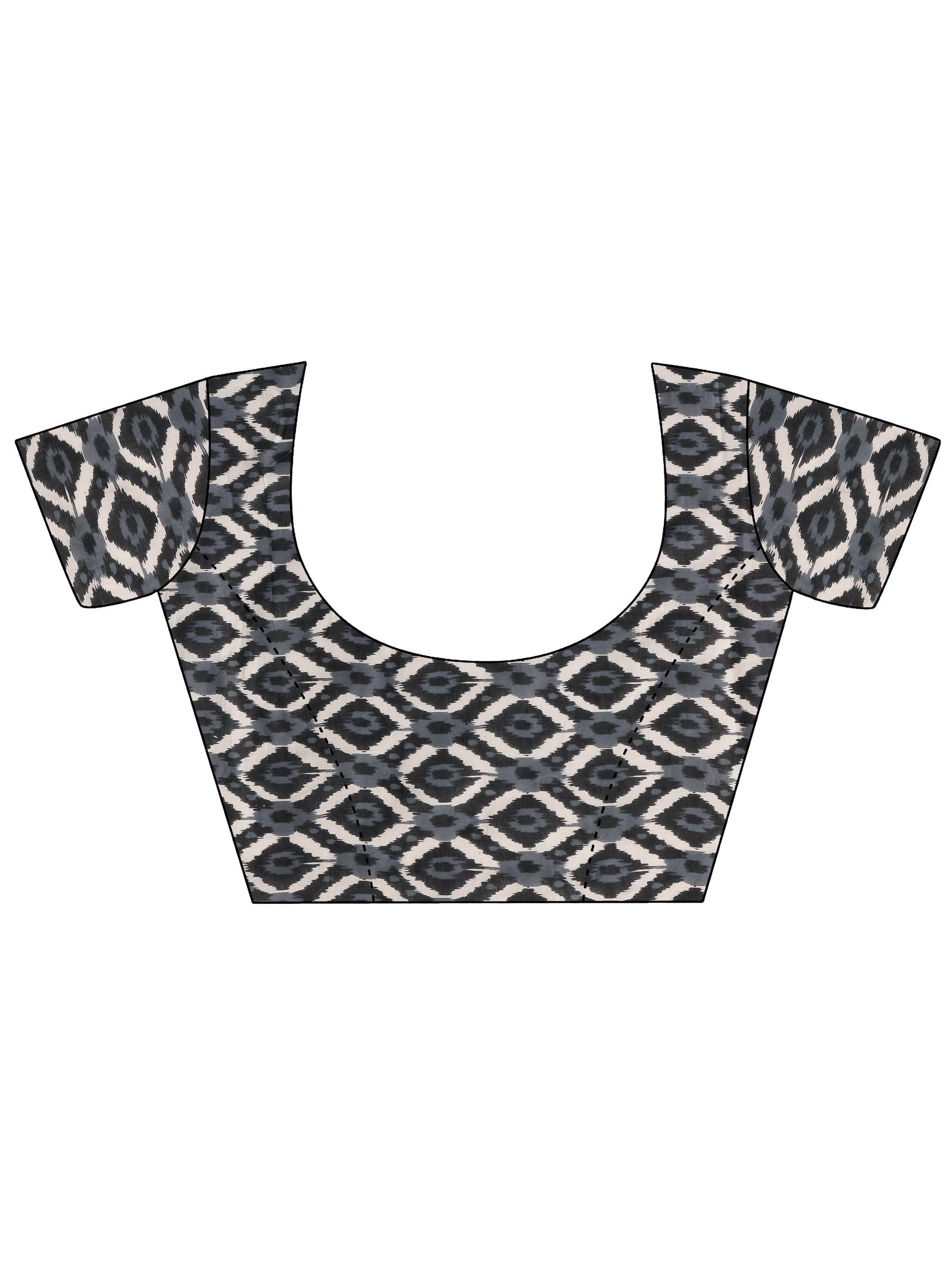 Libas Black Block Printed Cotton Saree With Unstitched Blouse Piece