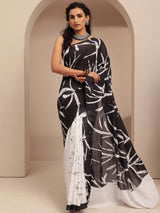 Libas Black Printed Cotton Saree With Unstitched Blouse Piece