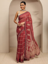 Libas Brown Ethnic Motifs Printed Silk Blend Saree With Unstitched Blouse Piece