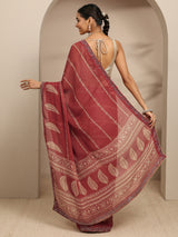Libas Brown Ethnic Motifs Printed Silk Blend Saree With Unstitched Blouse Piece