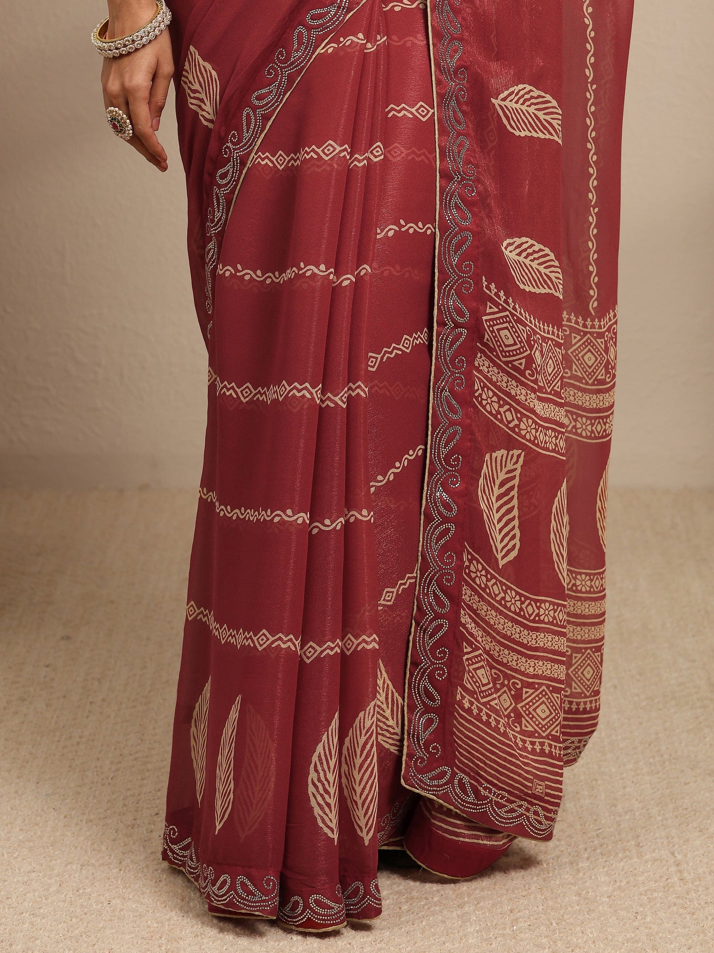 Libas Brown Ethnic Motifs Printed Silk Blend Saree With Unstitched Blouse Piece