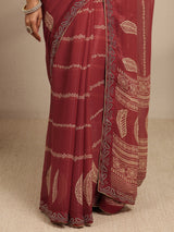 Libas Brown Ethnic Motifs Printed Silk Blend Saree With Unstitched Blouse Piece