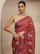 Libas Brown Ethnic Motifs Printed Silk Blend Saree With Unstitched Blouse Piece