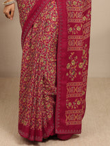 Libas Red Floral Printed Silk Blend Saree With Unstitched Blouse Piece