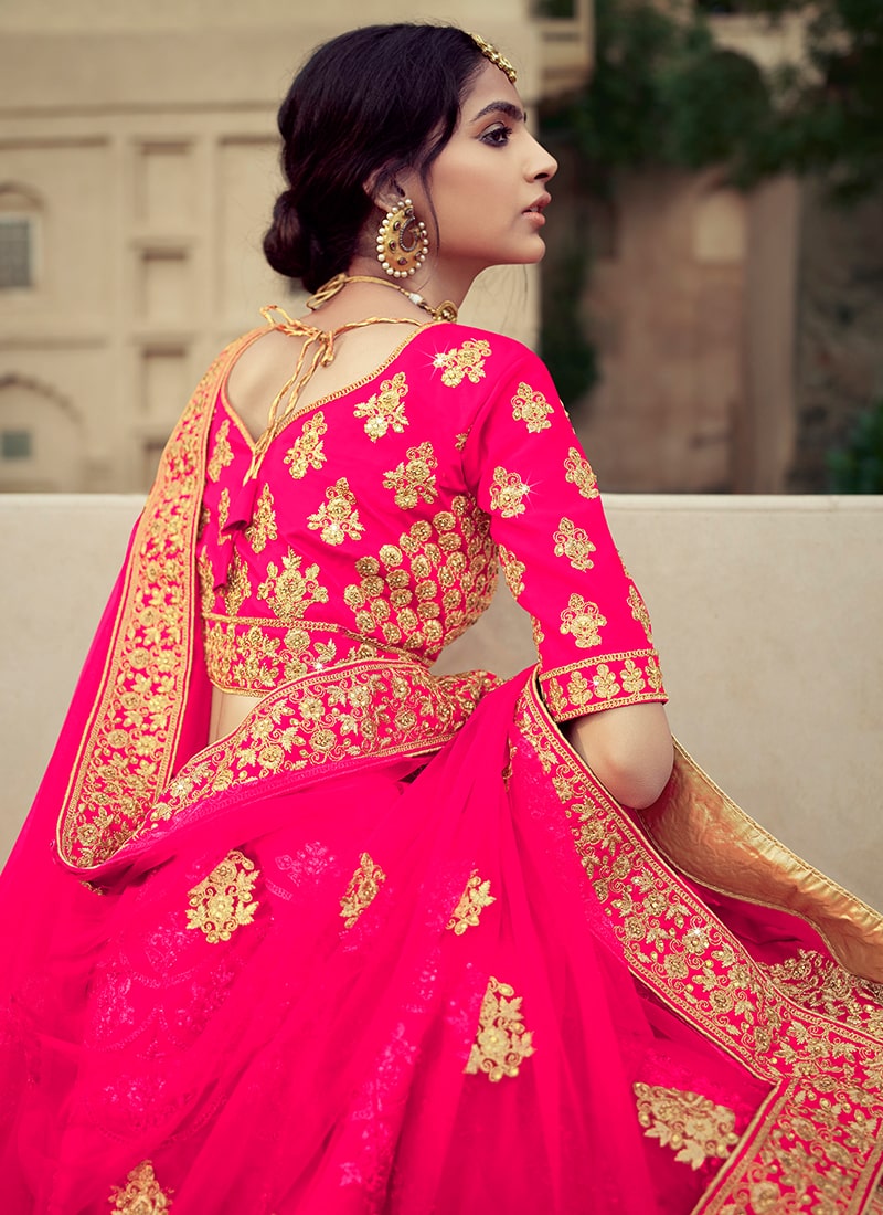 Pink Color Dori And Stone Work Satin Material Lehenga Choli