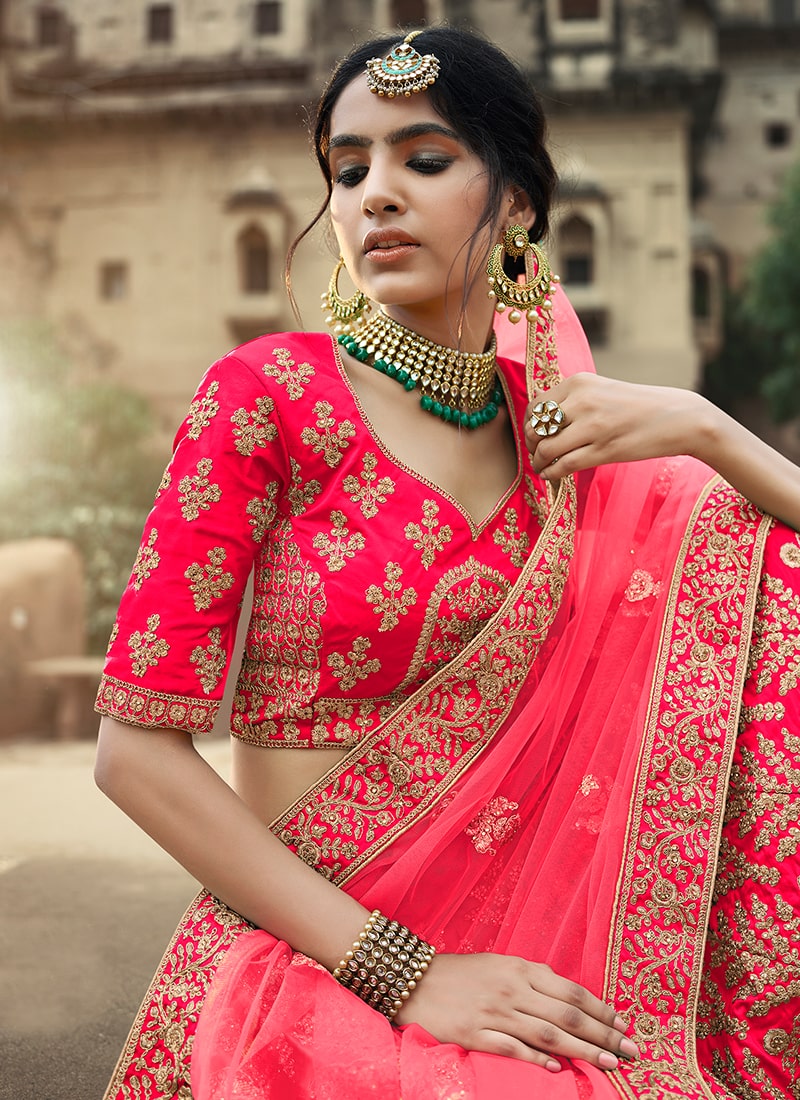 Wedding Wear Pink Color Satin Material Dori Work Lehenga