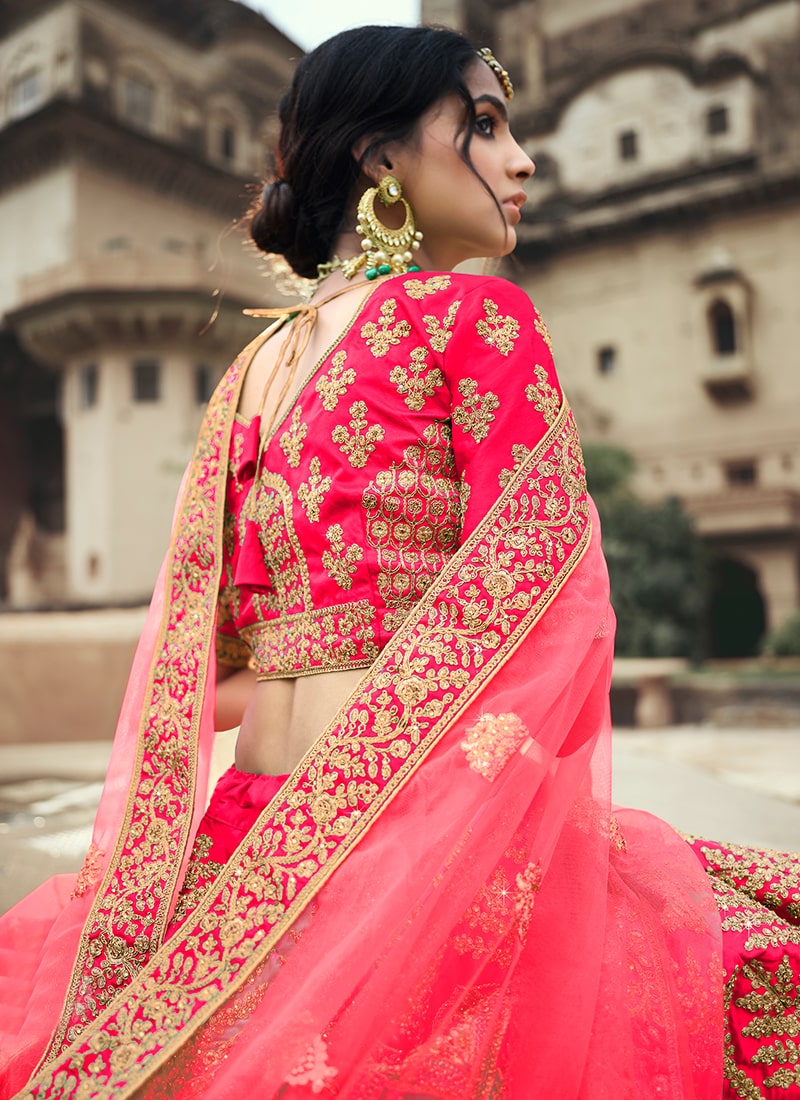 Wedding Wear Pink Color Satin Material Dori Work Lehenga