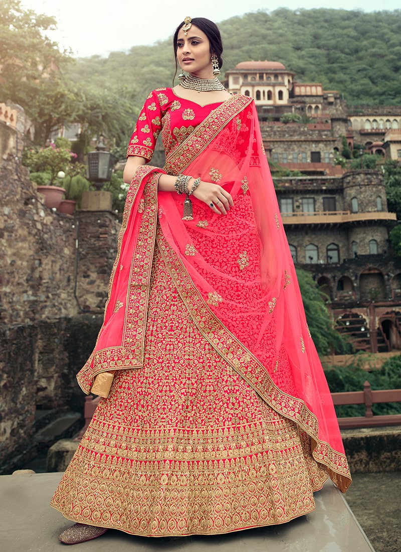Pink Color Wedding Wear Lehenga With Stone And Zari Work