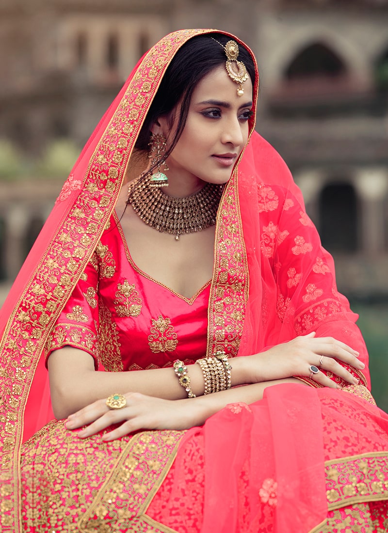 Pink Color Wedding Wear Lehenga With Stone And Zari Work