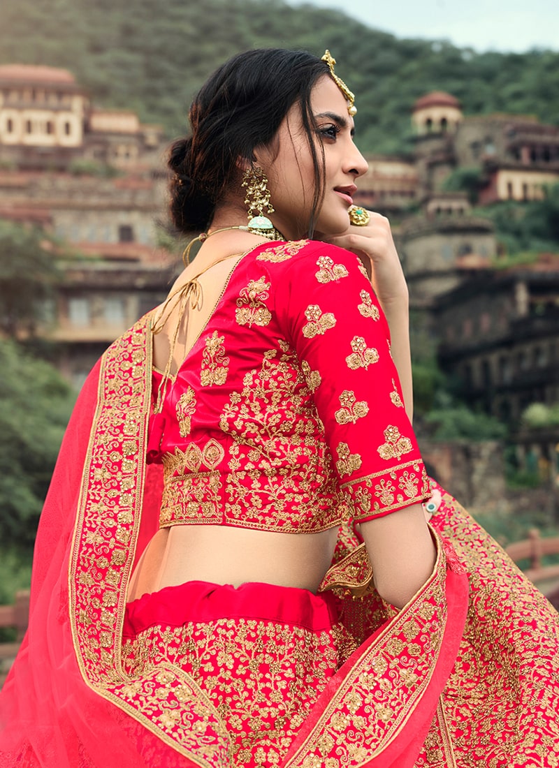 Pink Color Wedding Wear Lehenga With Stone And Zari Work