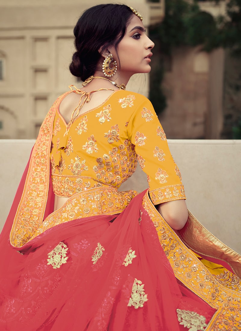 Mustard Yellow Color Heavy Work Satin Fabric Lehenga Choli