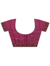Libas Burgundy Embroidered Silk Blend Saree 
With Unstitched Blouse Piece