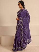 Libas Purple Embellished Silk Blend Saree  With Unstitched Blouse Piece