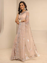 Libas Beige Embellished Silk Blend Saree With Unstitched Blouse Piece