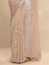 Libas Beige Embellished Silk Blend Saree With Unstitched Blouse Piece