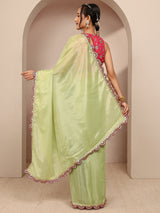 Libas Green Solid Tissue Saree With Unstitched Blouse Piece