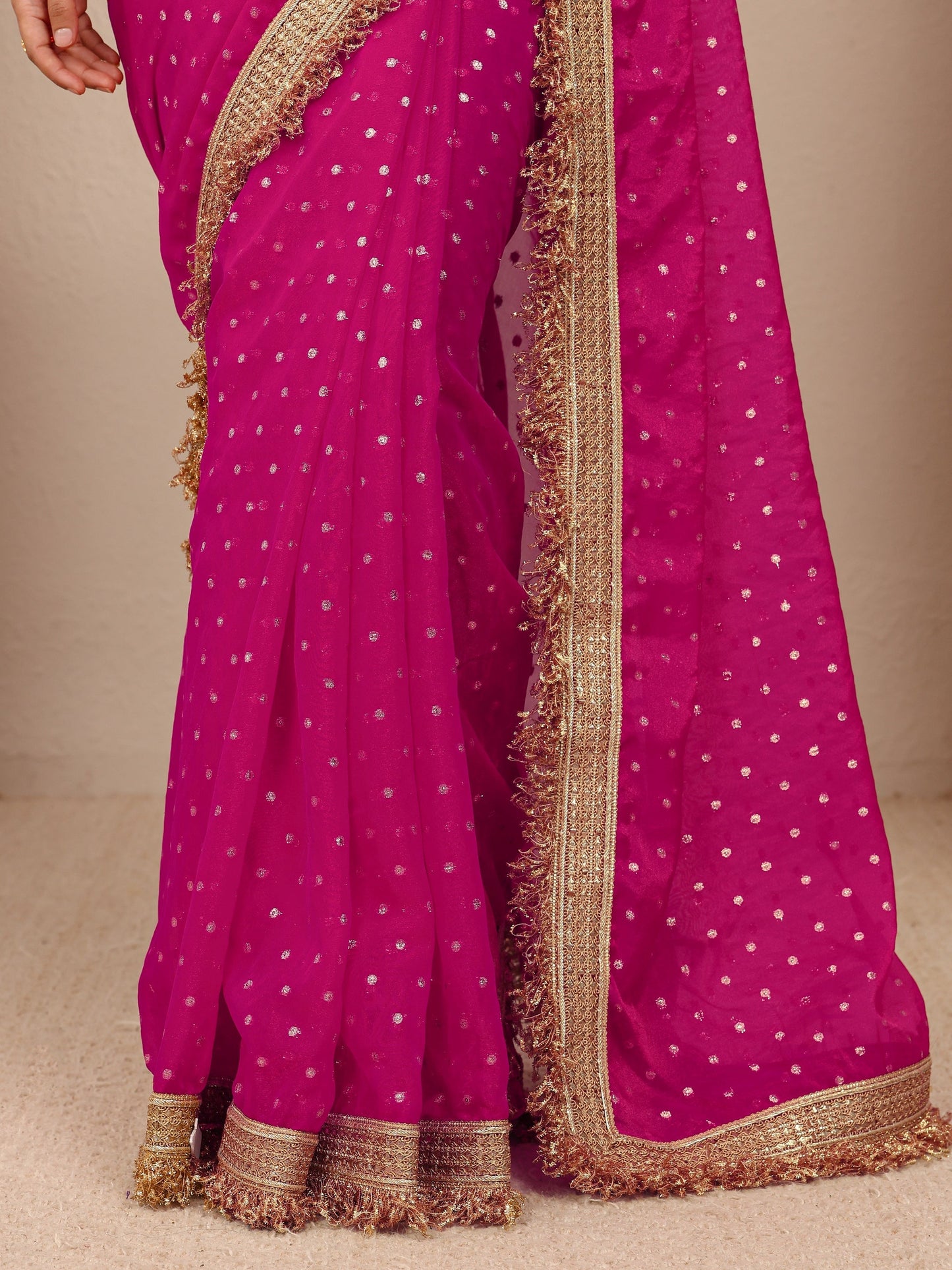 Libas Pink Woven Design Tissue Saree With Unstitched Blouse Piece