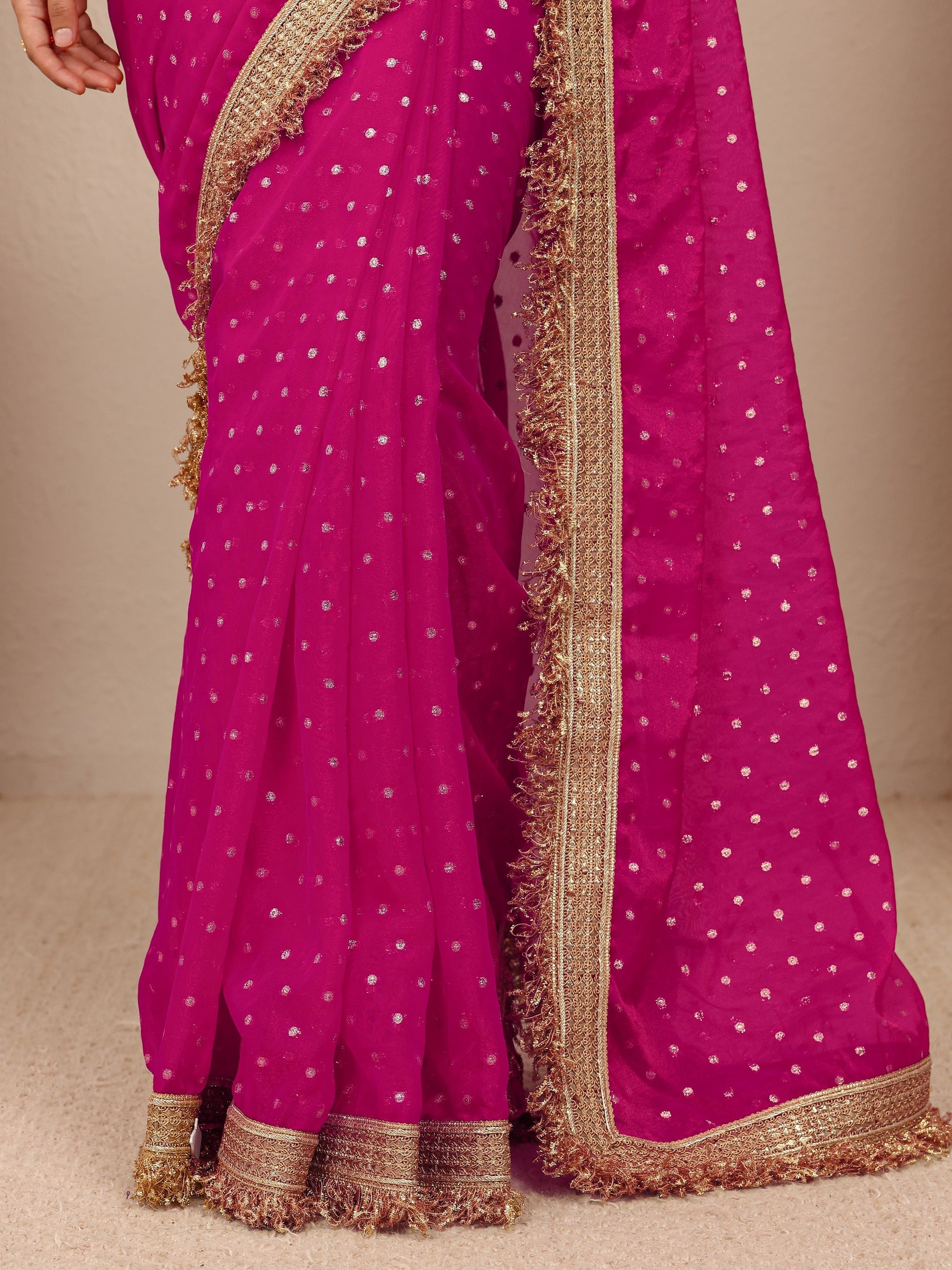 Libas Pink Woven Design Tissue Saree With Unstitched Blouse Piece