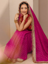 Libas Pink Woven Design Tissue Saree With Unstitched Blouse Piece