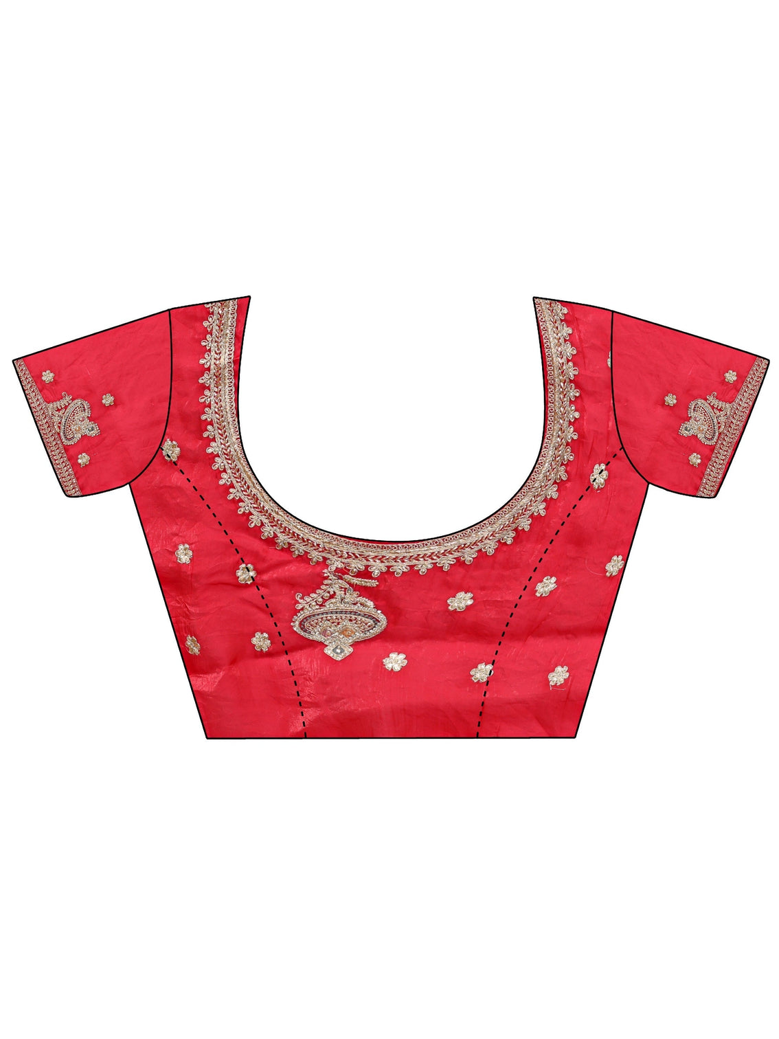 Mameraa Red Embellished Tissue Saree With Unstitched Blouse Piece
