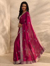 Libas Pink Embellished Satin Saree With Unstitched Blouse Piece