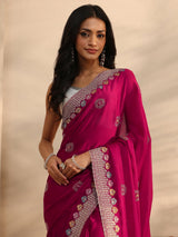 Libas Pink Embellished Satin Saree With Unstitched Blouse Piece