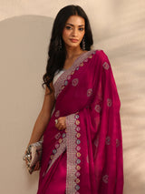 Libas Pink Embellished Satin Saree With Unstitched Blouse Piece