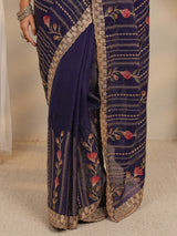 Libas Purple Floral Embellished Tissue Saree With Unstitched Blouse Piece