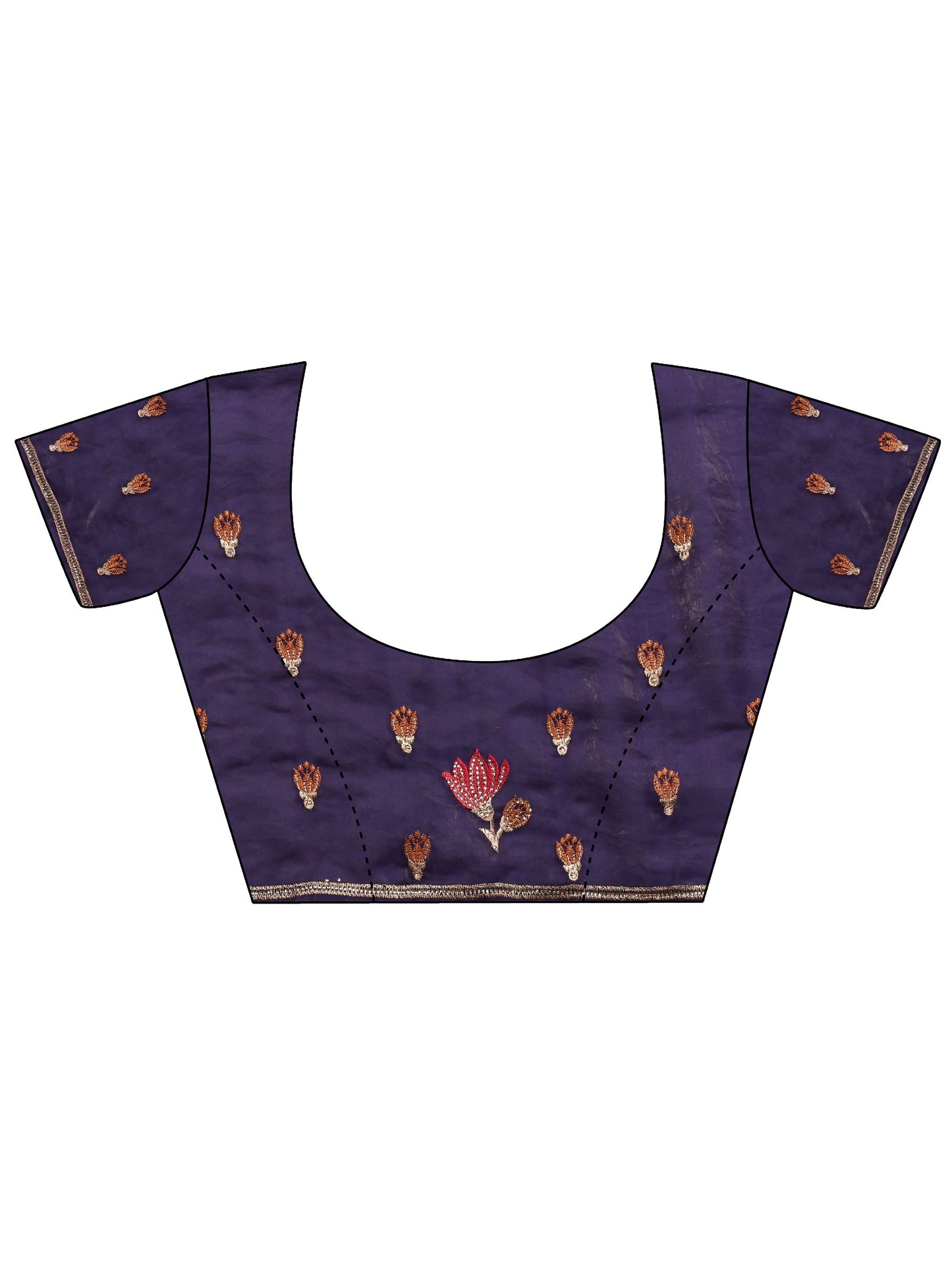 Libas Purple Floral Embellished Tissue Saree With Unstitched Blouse Piece