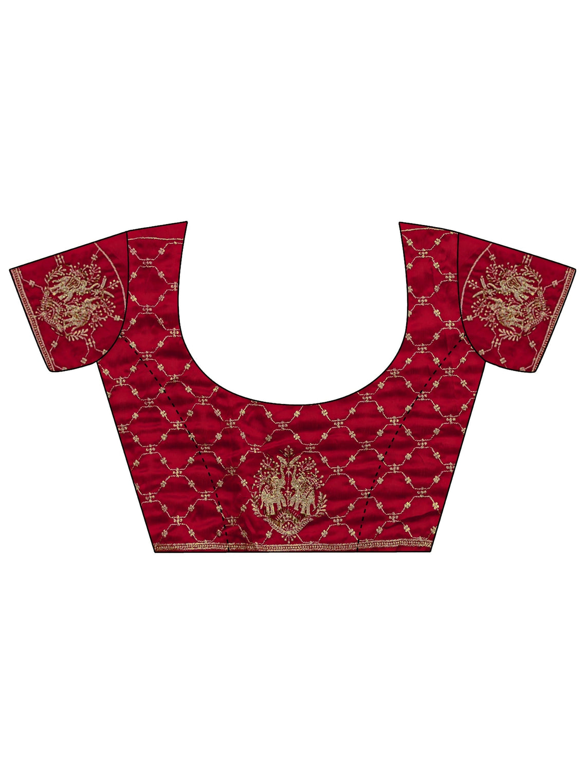 Mameraa Red Embellished Satin Saree With Unstitched Blouse Piece
