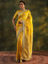 Libas Art Mustard Embellished Woven Design Silk Saree With Unstitched Blouse Piece