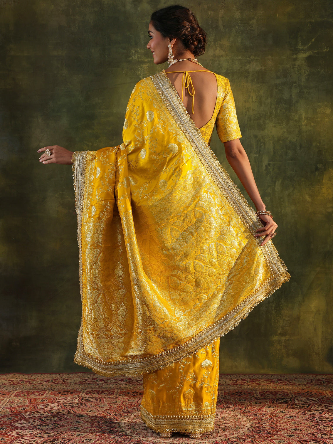 Mameraa Art Mustard Embellished Woven Design Silk Saree With Unstitched Blouse Piece