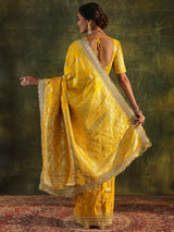 Libas Art Mustard Embellished Woven Design Silk Saree With Unstitched Blouse Piece