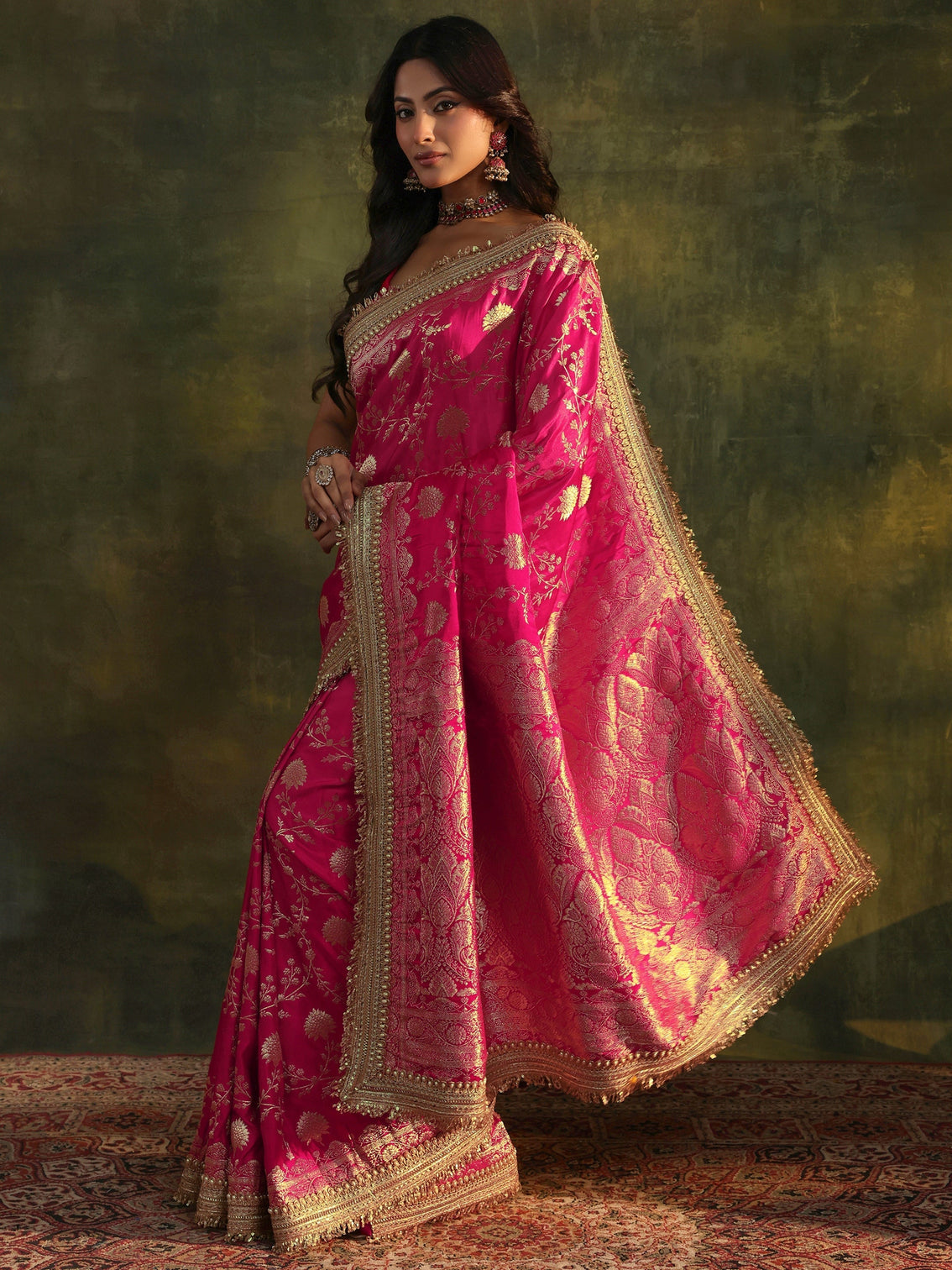 Mameraa Art Pink Banarasi Silk Saree With Unstitched Blouse Piece