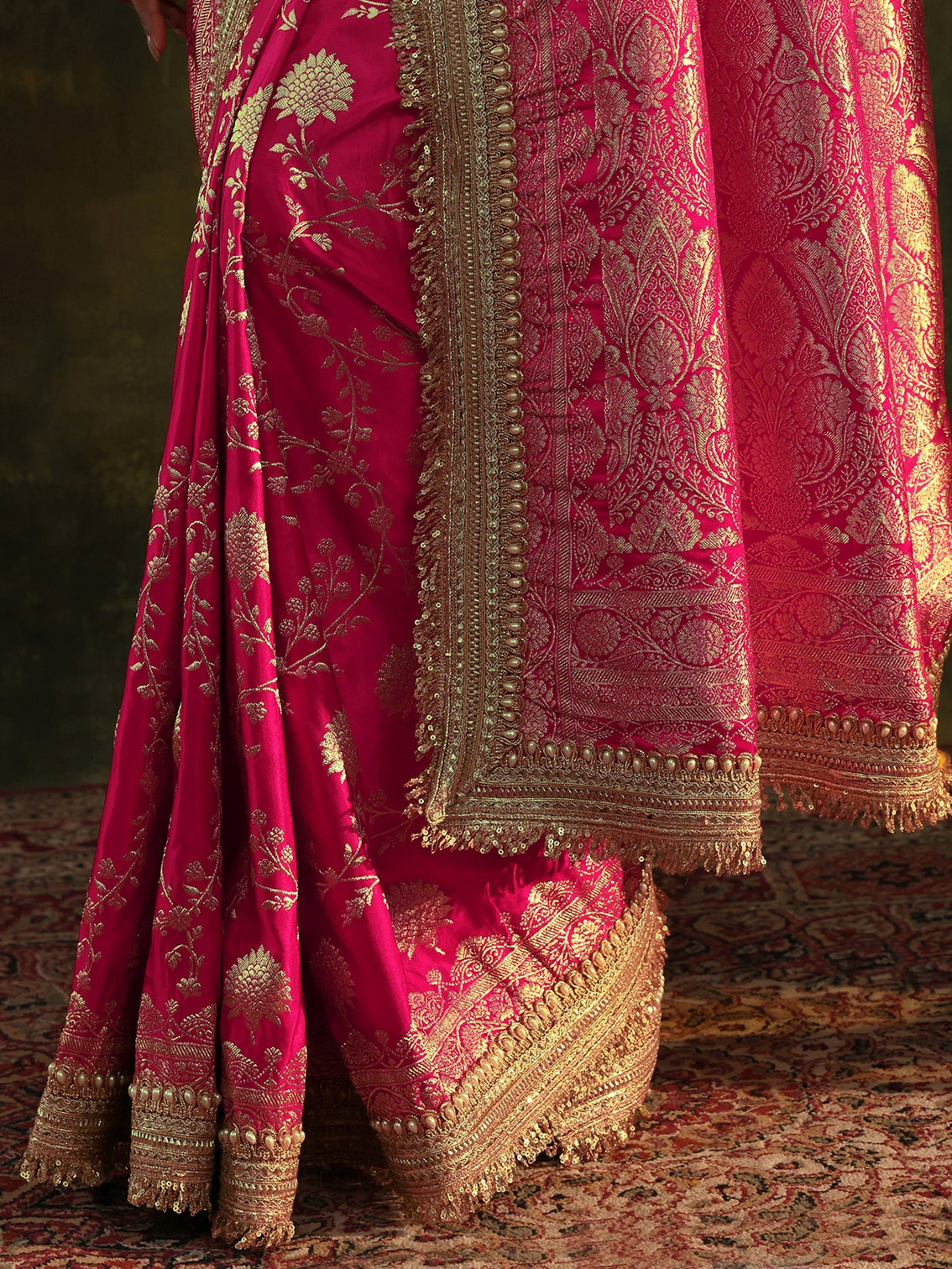Mameraa Art Pink Banarasi Silk Saree With Unstitched Blouse Piece