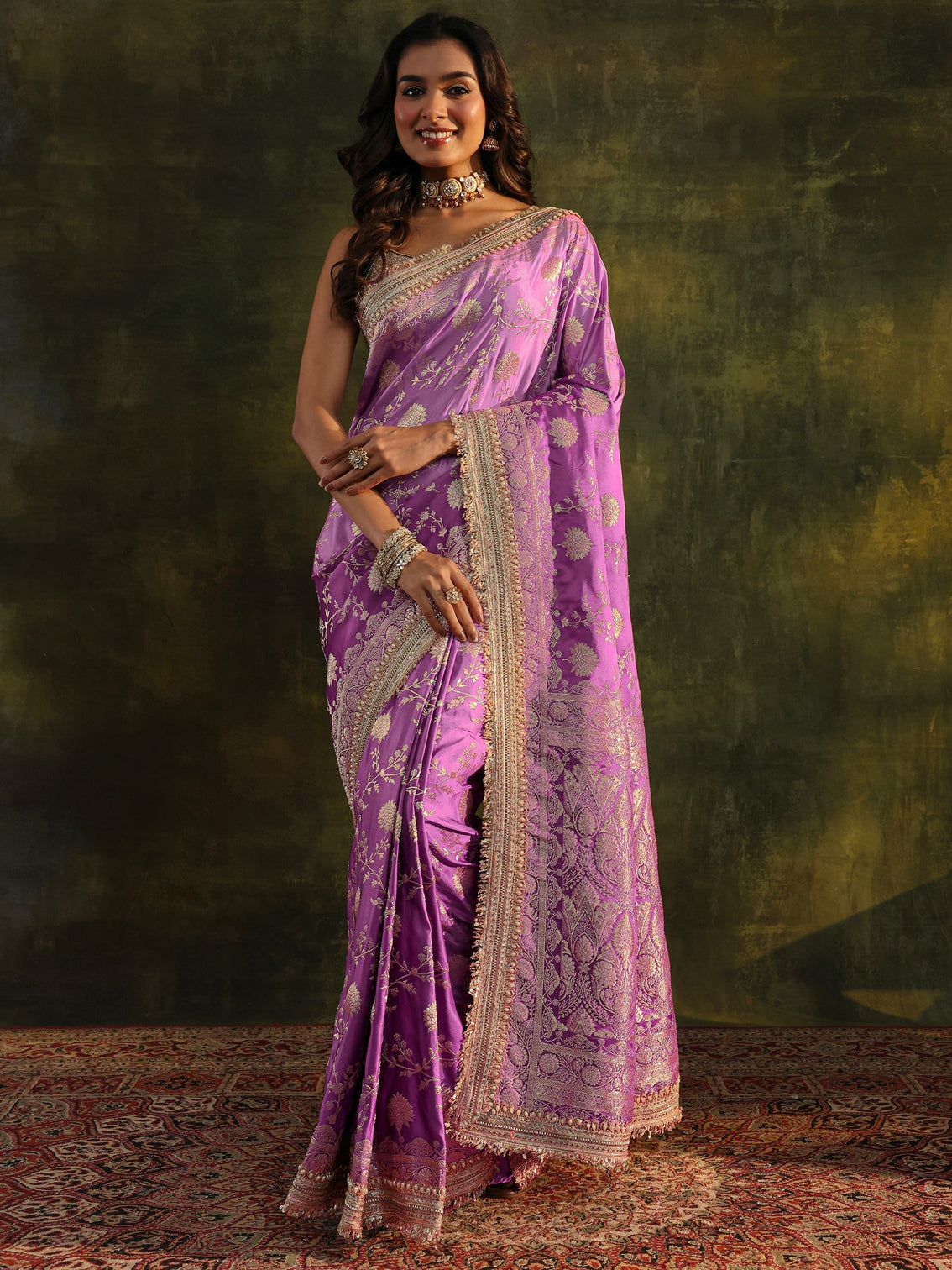 Mameraa Art Purple Embellished Woven Design  Silk Saree With Unstitched Blouse Piece