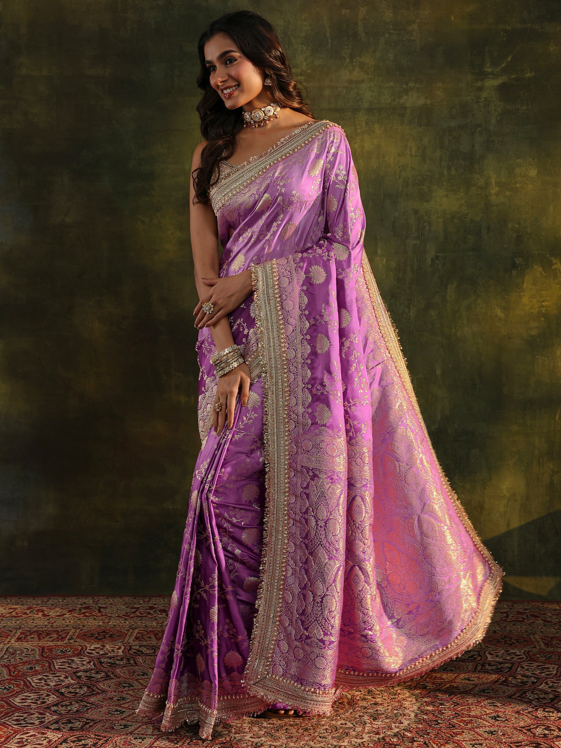 Mameraa Art Purple Embellished Woven Design  Silk Saree With Unstitched Blouse Piece