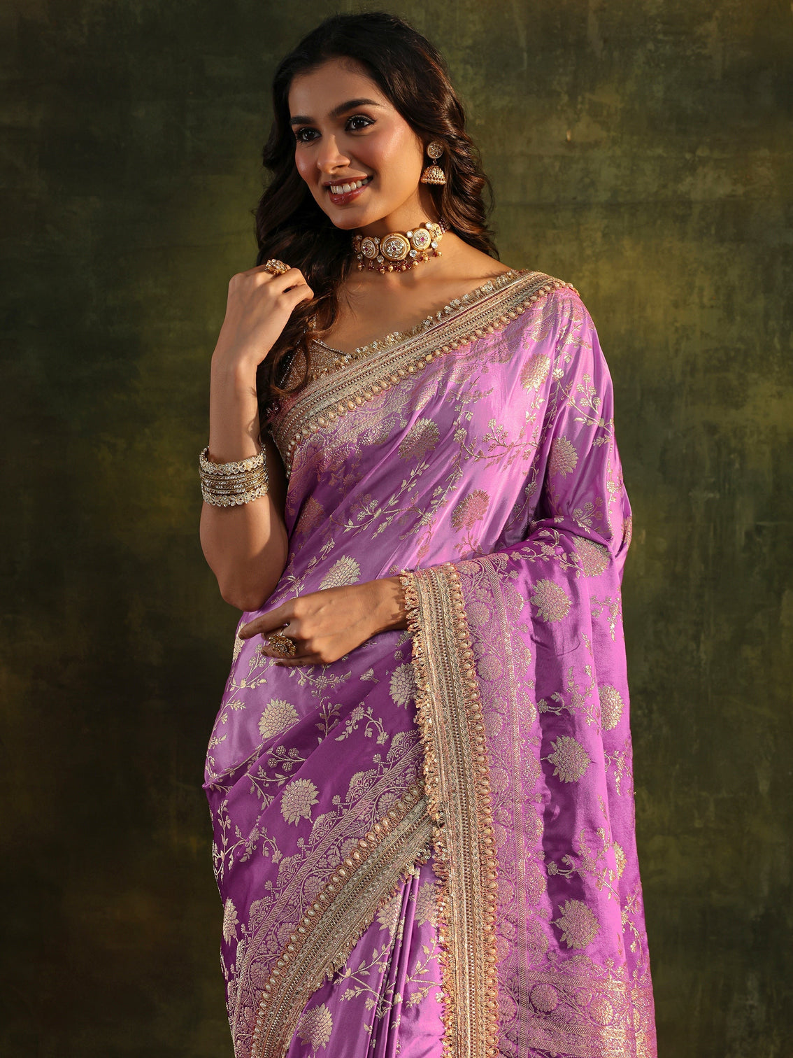 Mameraa Art Purple Embellished Woven Design  Silk Saree With Unstitched Blouse Piece