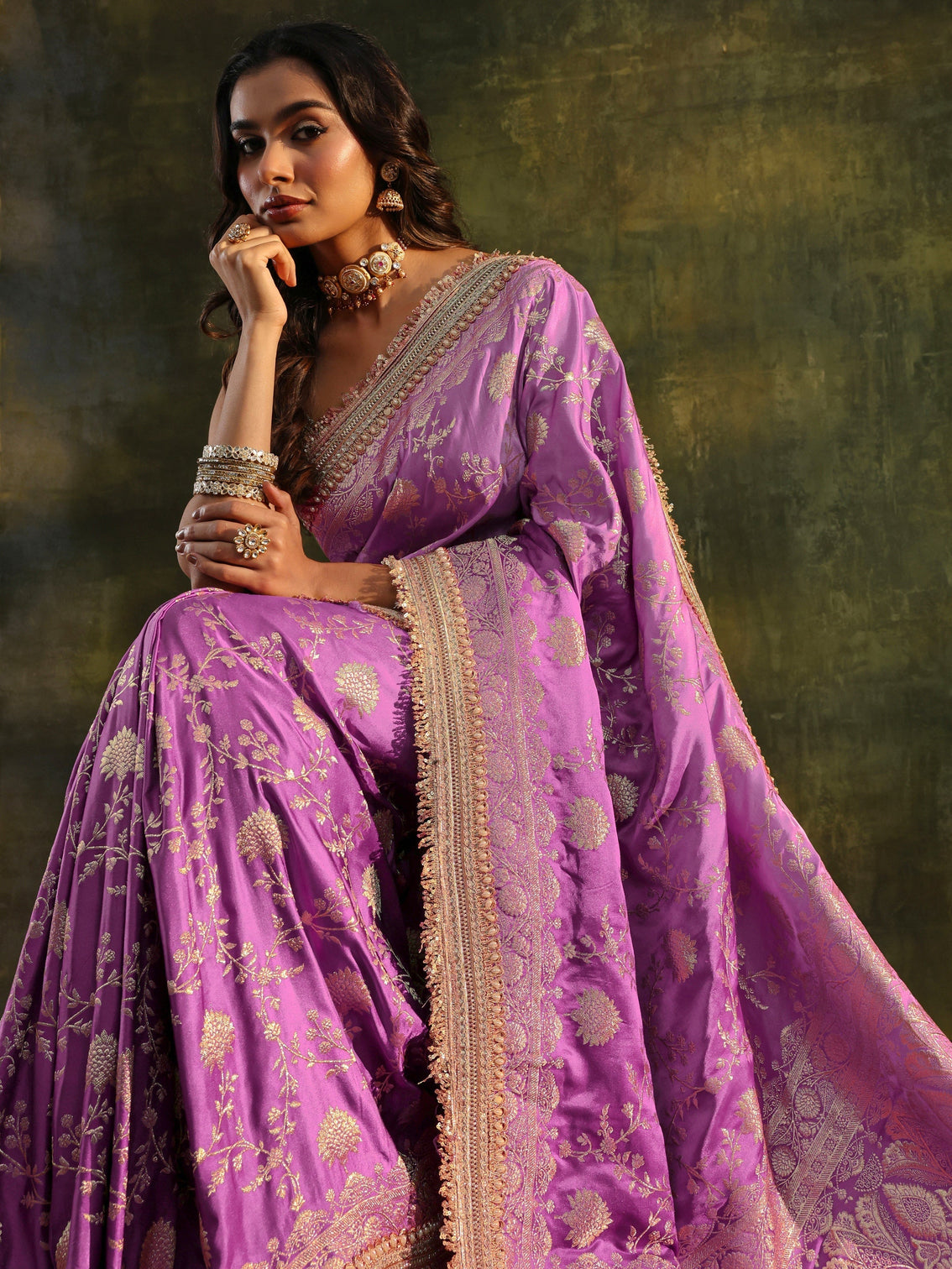 Mameraa Art Purple Embellished Woven Design  Silk Saree With Unstitched Blouse Piece
