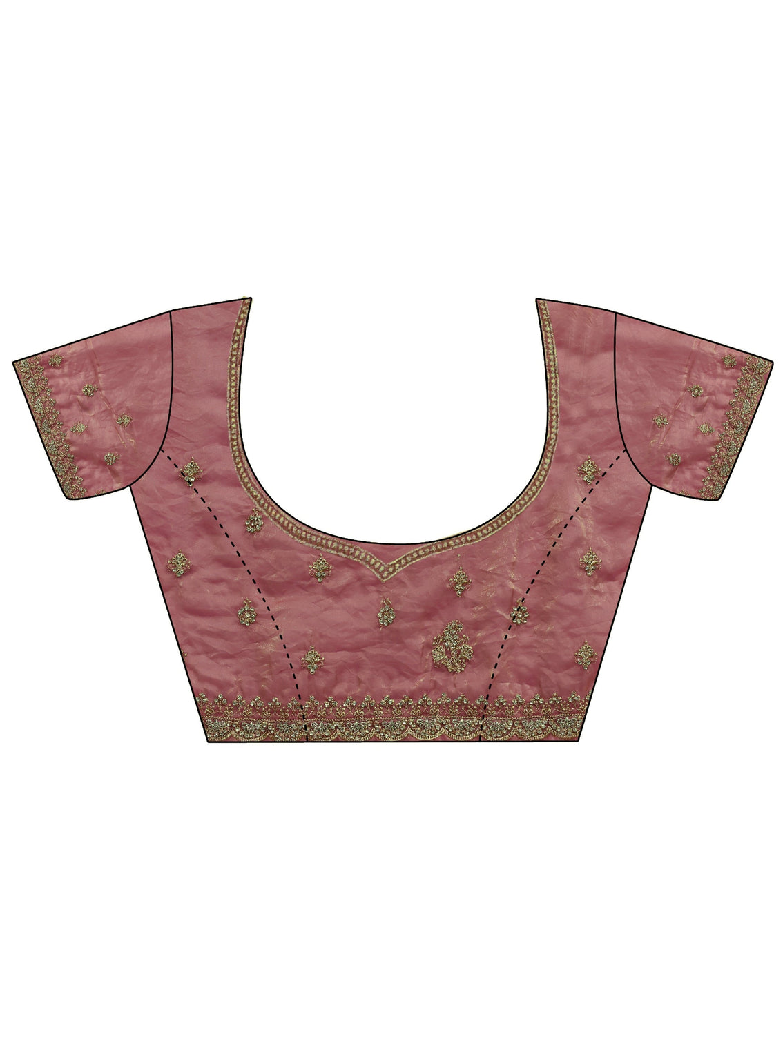Mameraa Art Peach Embellished Tissue Saree With Unstitched Blouse Piece