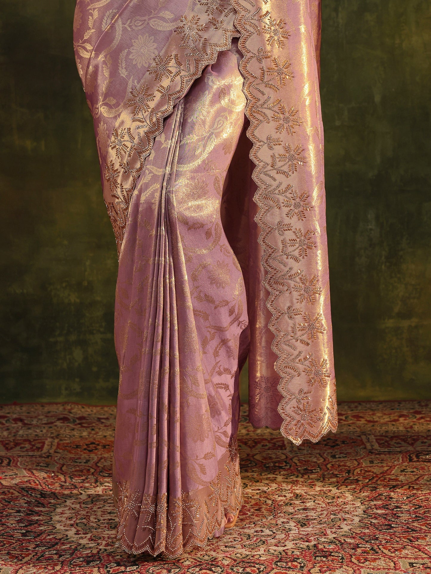 Libas Purple Floral Embellished Silk Saree With Unstitched Blouse Piece