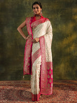 Libas Art Ivory Gharchola Satin Saree With Unstitched Blouse Piece