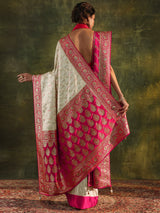 Libas Art Ivory Gharchola Satin Saree With Unstitched Blouse Piece