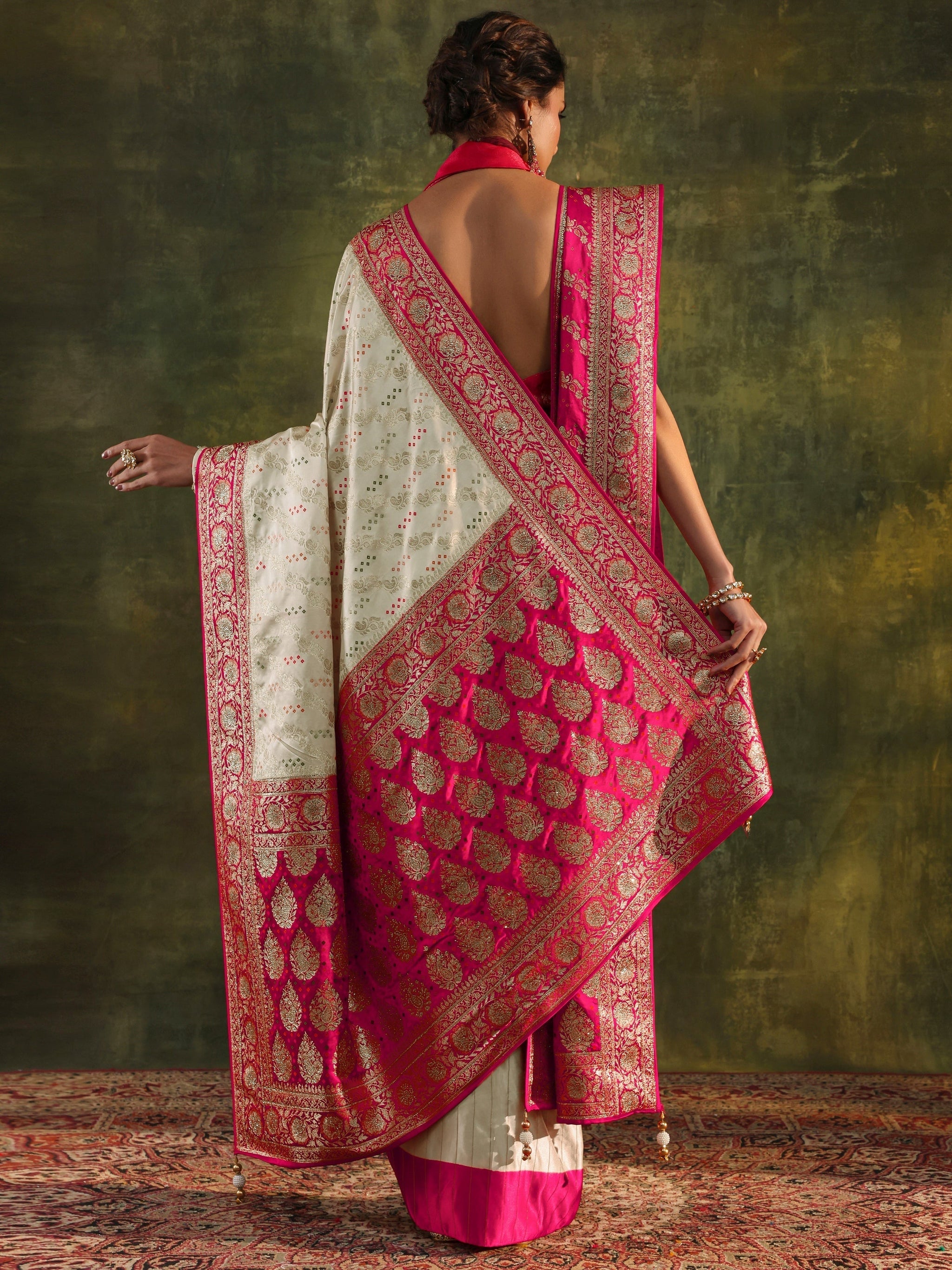 Libas Art Ivory Gharchola Satin Saree With Unstitched Blouse Piece
