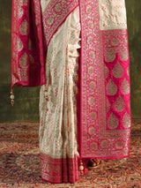 Libas Art Ivory Gharchola Satin Saree With Unstitched Blouse Piece