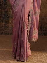 Libas Mauve Floral Embroidered Silk Blend Saree With Unstitched Blouse Piece