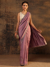 Libas Mauve Floral Embroidered Silk Blend Saree With Unstitched Blouse Piece