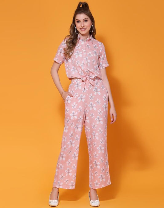 Peach Cotton Printed Co-ord Set