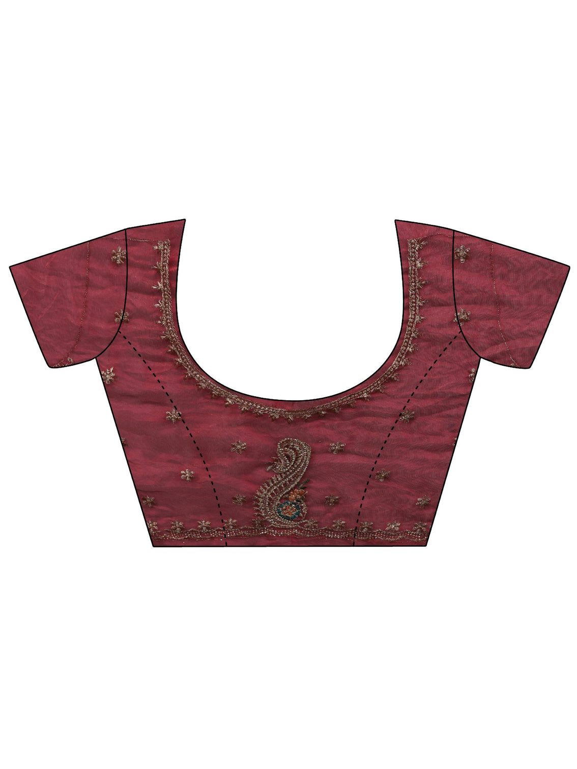 Mameraa Maroon Embellished Tissue Saree With Unstitched Blouse Piece