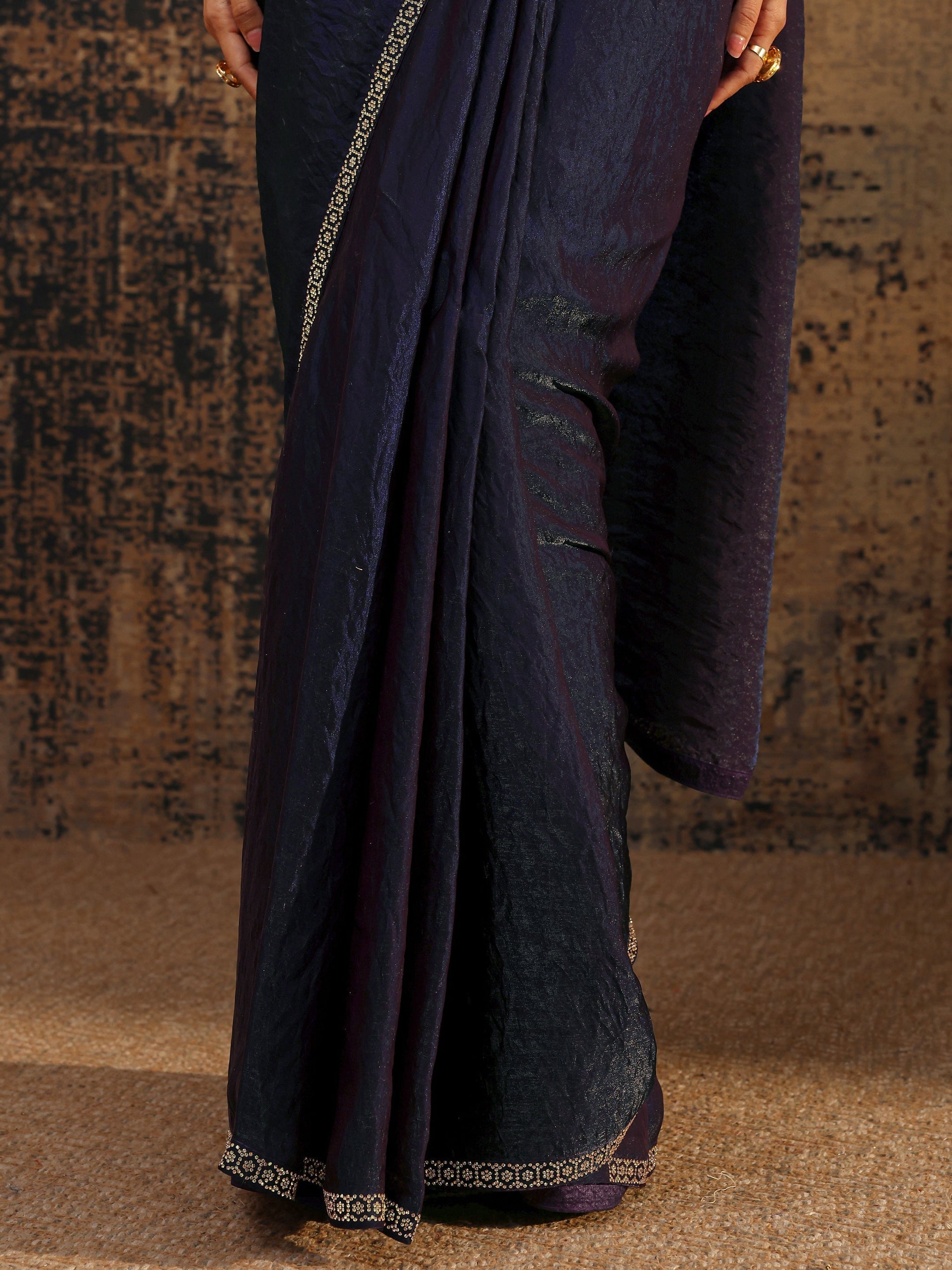 Libas Purple Solid Satin Saree With Unstitched Blouse Piece
